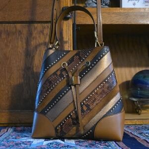 Michael Kors Brown and Black Shoulder Bag with Studded Stripes